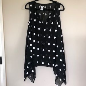 Esley Black & White Sheer Polka Dot top *NWT* Sz L
